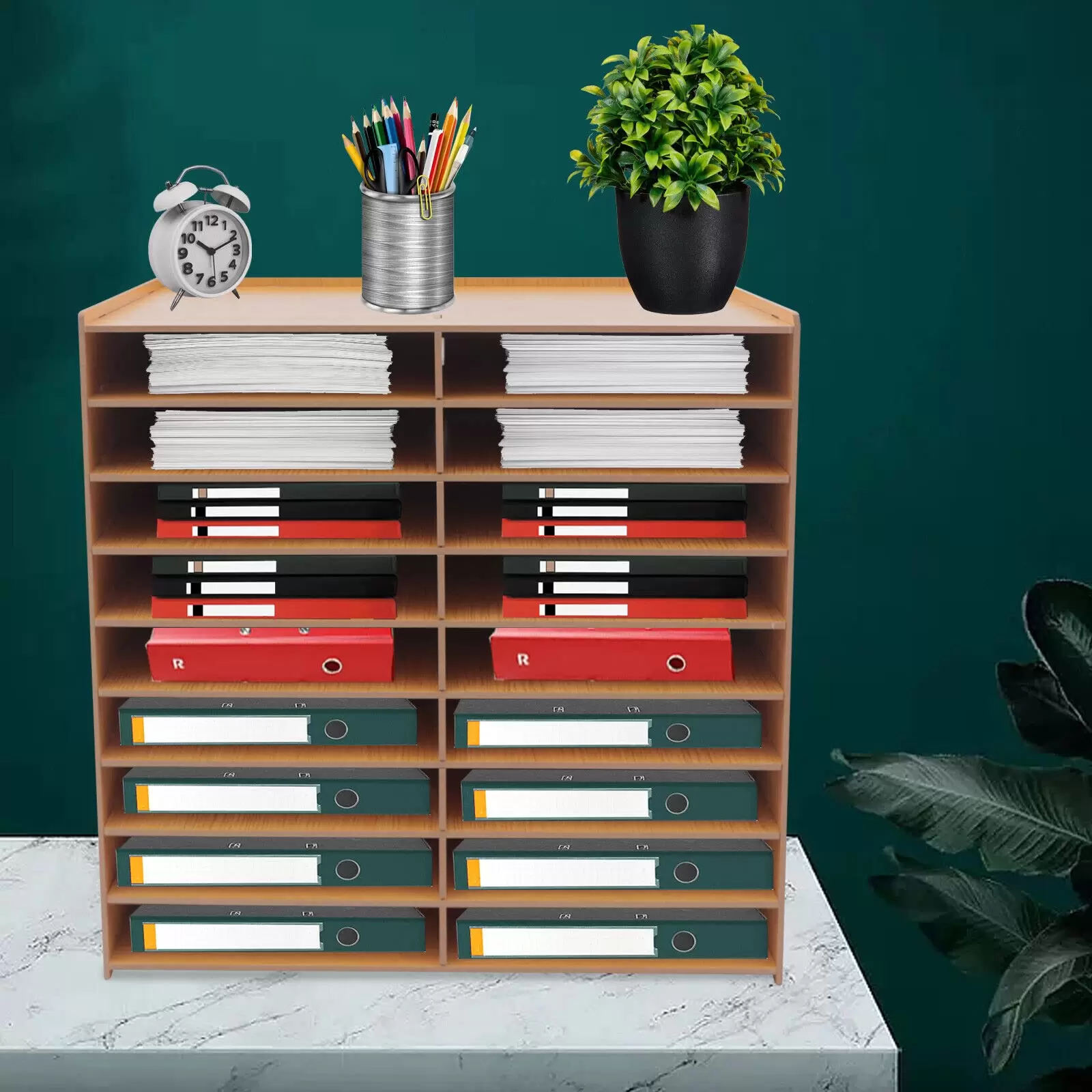 Porte-documents en bois - Compartiment de rangement pour documents - Organiseur de bureau - Pour classeur en papier A4 Porte-documents en bois - Compartiment de rangement pour documents - Organiseur de bureau - Pour classeur en papier A4