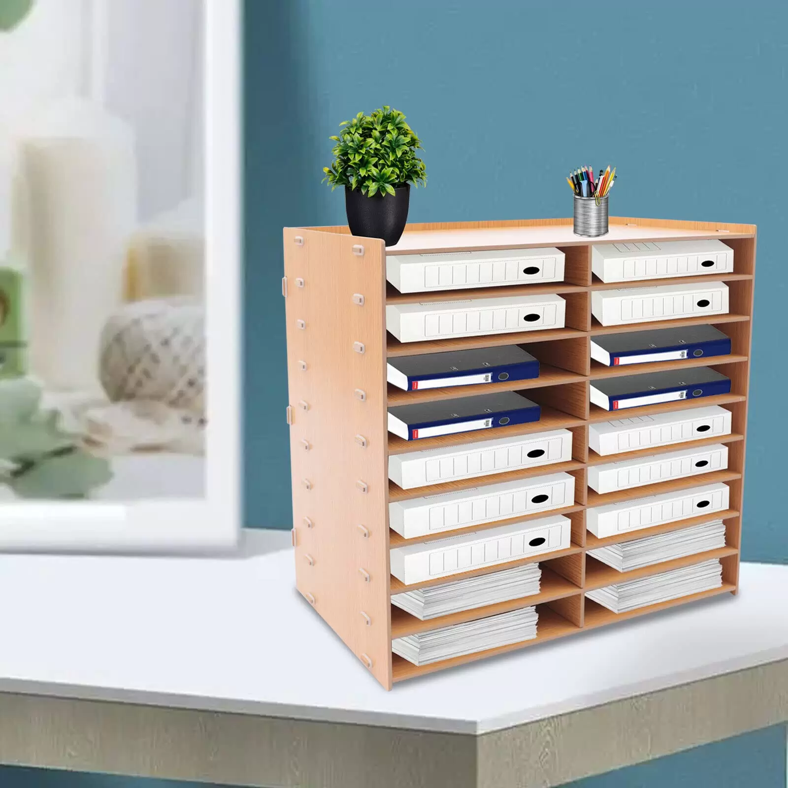 Porte-documents en bois - Compartiment de rangement pour documents - Organiseur de bureau - Pour classeur en papier A4 Porte-documents en bois - Compartiment de rangement pour documents - Organiseur de bureau - Pour classeur en papier A4