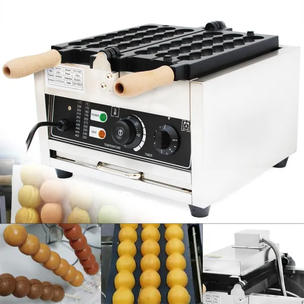 Gaufrier électrique commercial en acier inoxydable, gaufres sur le manche Corn Dogs Waffle Maker avec minuterie, 50-300 ℃ 1500 W 220 V