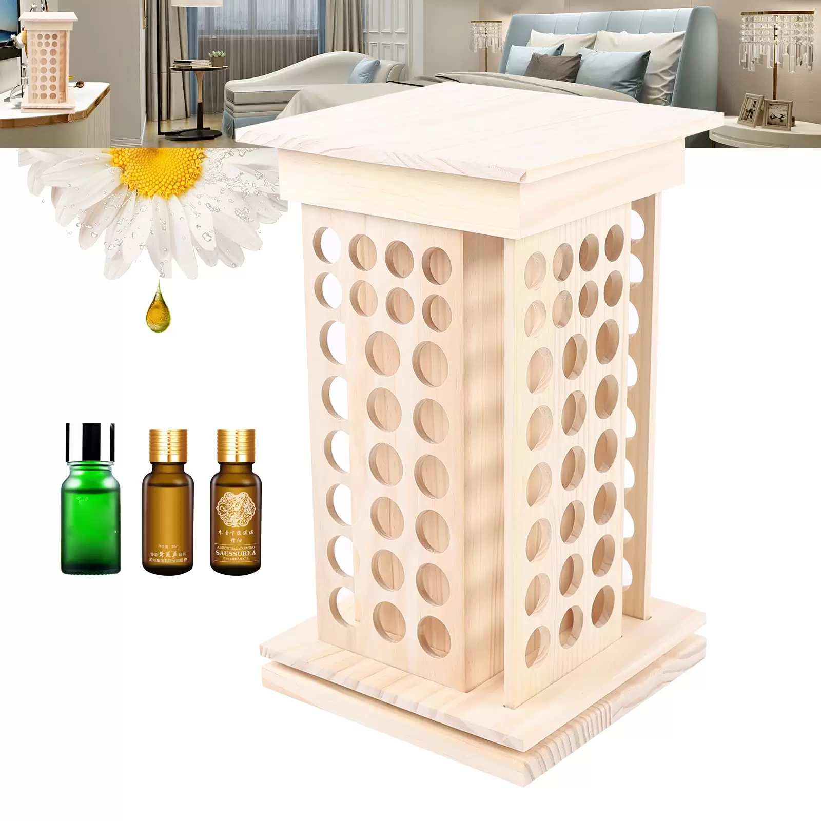 Étagère de rangement pour huiles essentielles - 104 compartiments - Pour exposer et organiser - 8 étages - En bois Étagère de rangement pour huiles essentielles - 104 compartiments - Pour exposer et organiser - 8 étages - En bois