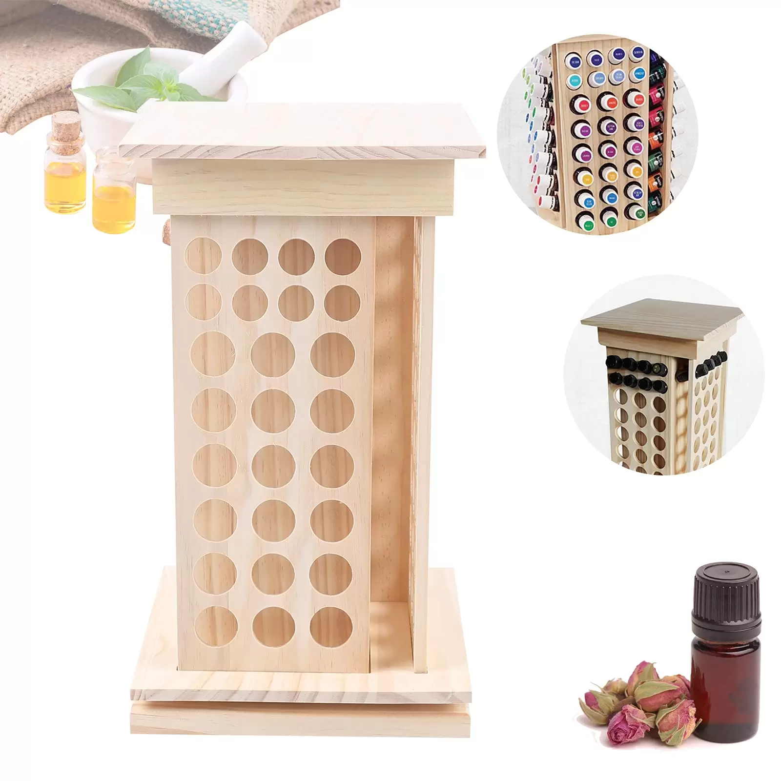 Étagère de rangement pour huiles essentielles - 104 compartiments - Pour exposer et organiser - 8 étages - En bois Étagère de rangement pour huiles essentielles - 104 compartiments - Pour exposer et organiser - 8 étages - En bois
