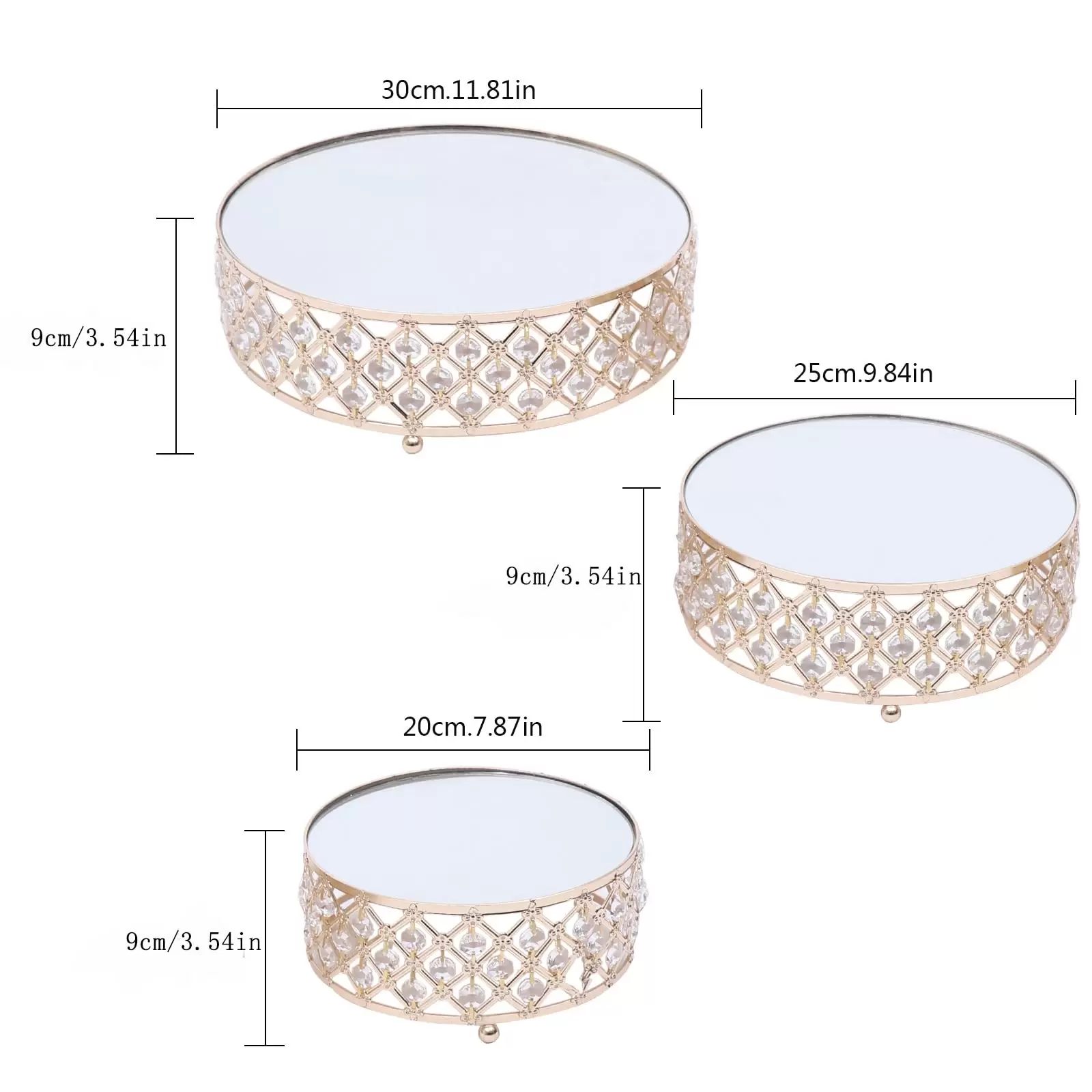 Lot de 3 présentoirs à gâteaux en métal de luxe- Pour anniversaire, fête, en fer et cristal de qualité supérieure (3 pièces, doré) Lot de 3 présentoirs à gâteaux en métal de luxe- Pour anniversaire, fête, en fer et cristal de qualité supérieure (3 pièces, doré)