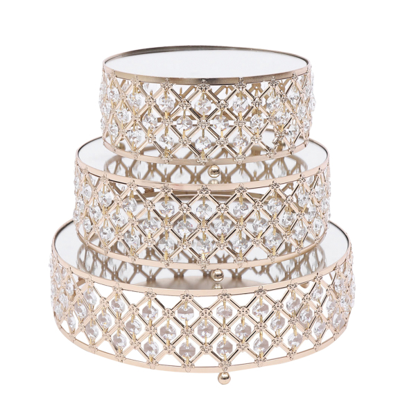 Lot de 3 présentoirs à gâteaux en métal de luxe- Pour anniversaire, fête, en fer et cristal de qualité supérieure (3 pièces, doré) Lot de 3 présentoirs à gâteaux en métal de luxe- Pour anniversaire, fête, en fer et cristal de qualité supérieure (3 pièces, doré)