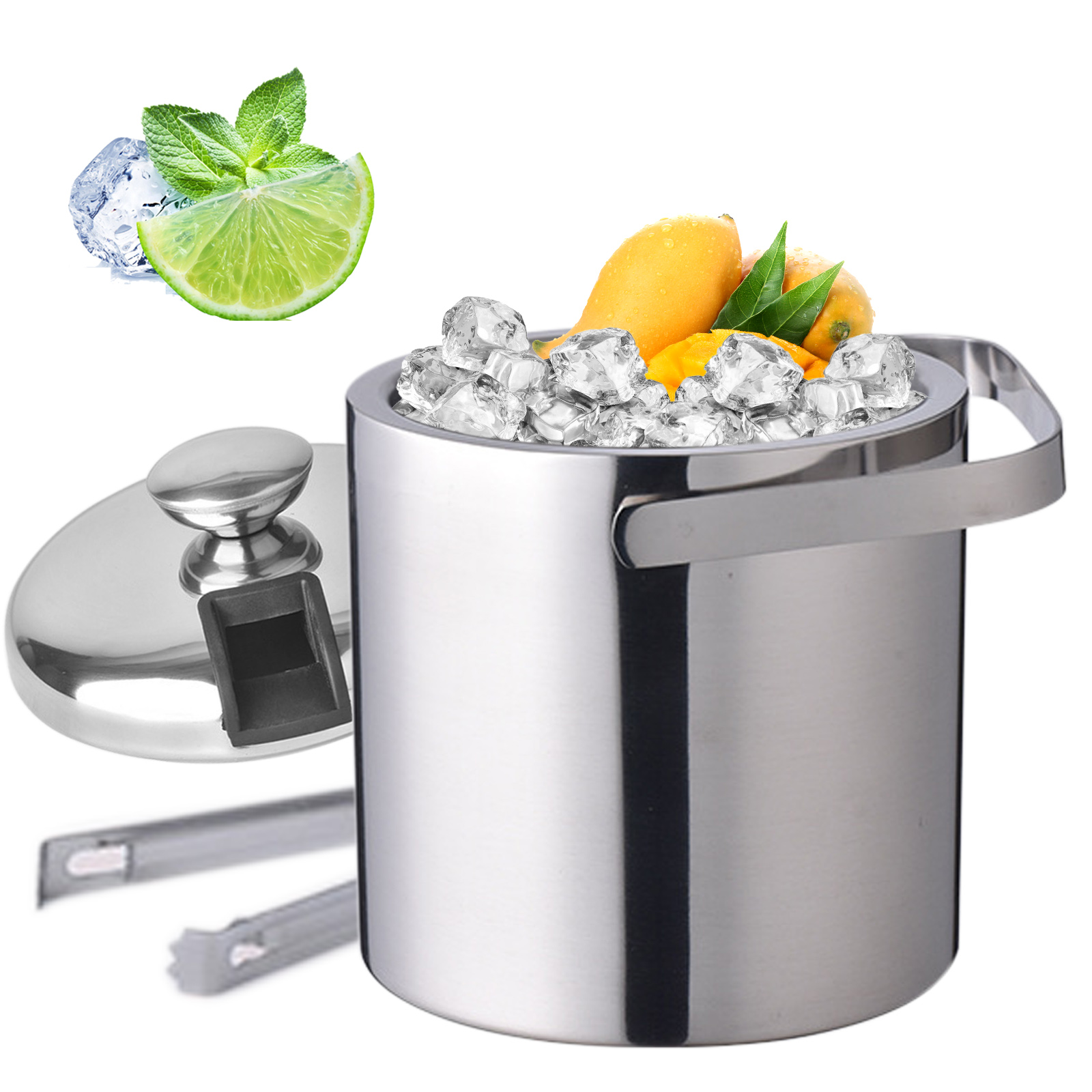EDZARD Seau à Glace Seattle 3,2 L – Acier Inoxydable Double Paroi Miroir Avec Couvercle Et Insert – Jusqu’à 8h De Froid