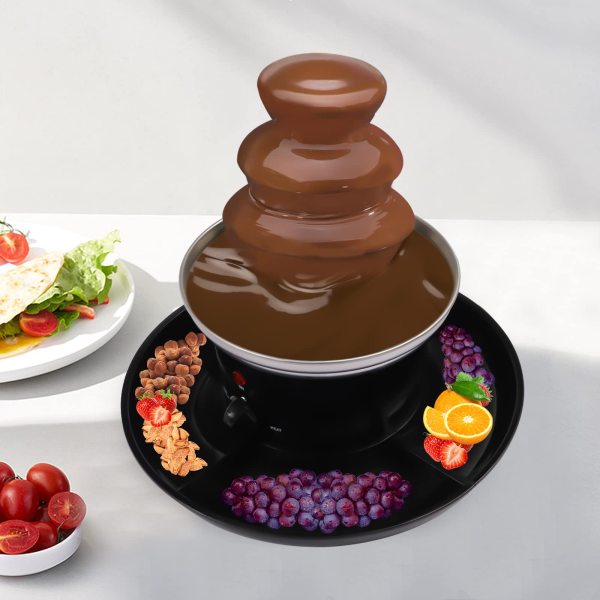 Fontaine à chocolat électrique - En acier inoxydable - Fondue à 3 niveaux - Avec assiette à fruits - Pour fête d'anniversaire, mariage