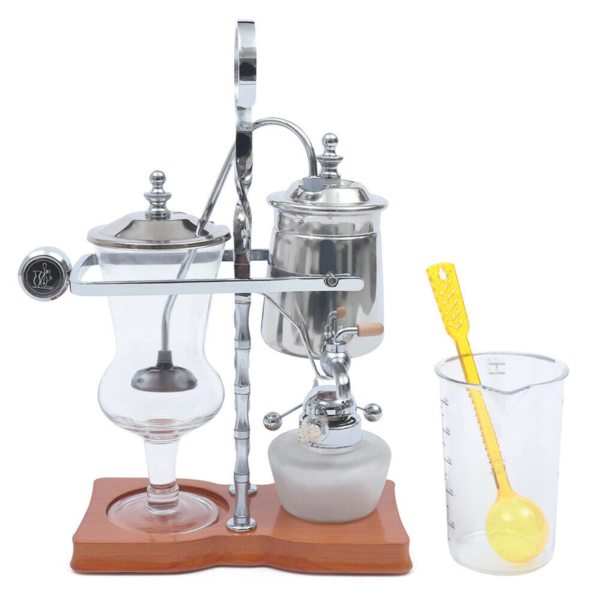 Cafetière Syphon en acier inoxydable sous vide - Cafet à piston - Machine à café belge - Verre de table - Siphon - Machine à café (argenté)
