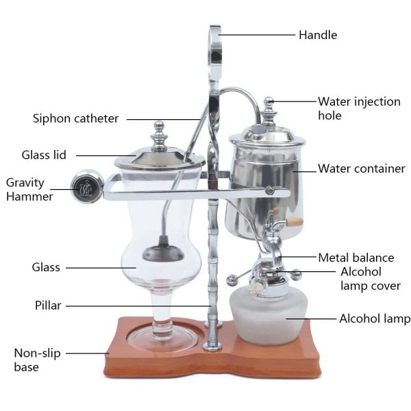 Cafetière Syphon en acier inoxydable sous vide - Cafet à piston - Machine à café belge - Verre de table - Siphon - Machine à café (argenté)