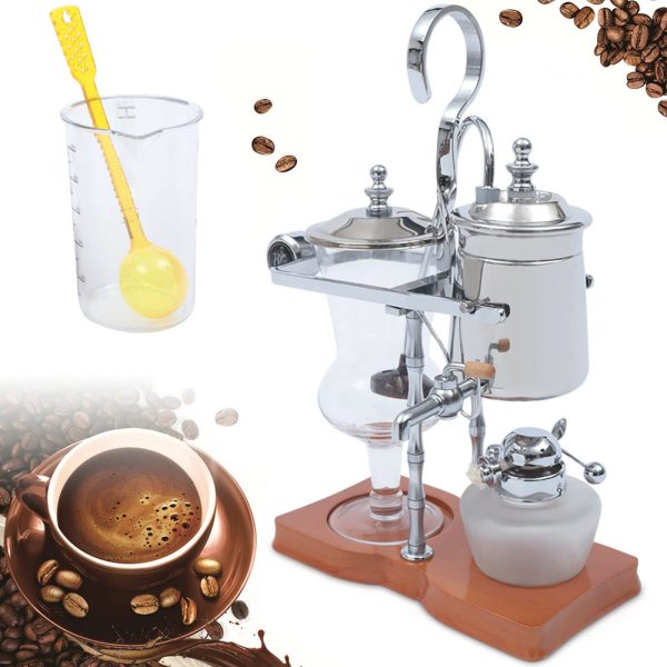 Cafetière Syphon en acier inoxydable sous vide - Cafet à piston - Machine à café belge - Verre de table - Siphon - Machine à café (argenté)