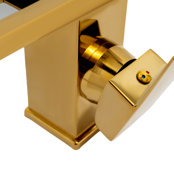 Robinet de baignoire LED, Robinet à lumière LED 3 couleurs, Robinet cascade, Sécurité intelligente, 0-80℃, 12.5*12.5*6 cm, Or