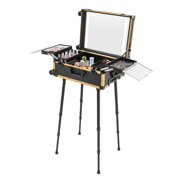 Trousse de maquillage professionnelle Trousse de maquillage de voyage avec miroir LED Noir Jaune Trousse de maquillage professionnelle Trousse de maquillage de voyage avec miroir LED Noir Jaune