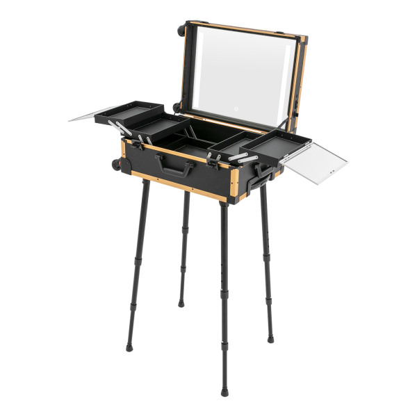 Trousse de maquillage professionnelle Trousse de maquillage de voyage avec miroir LED Noir Jaune