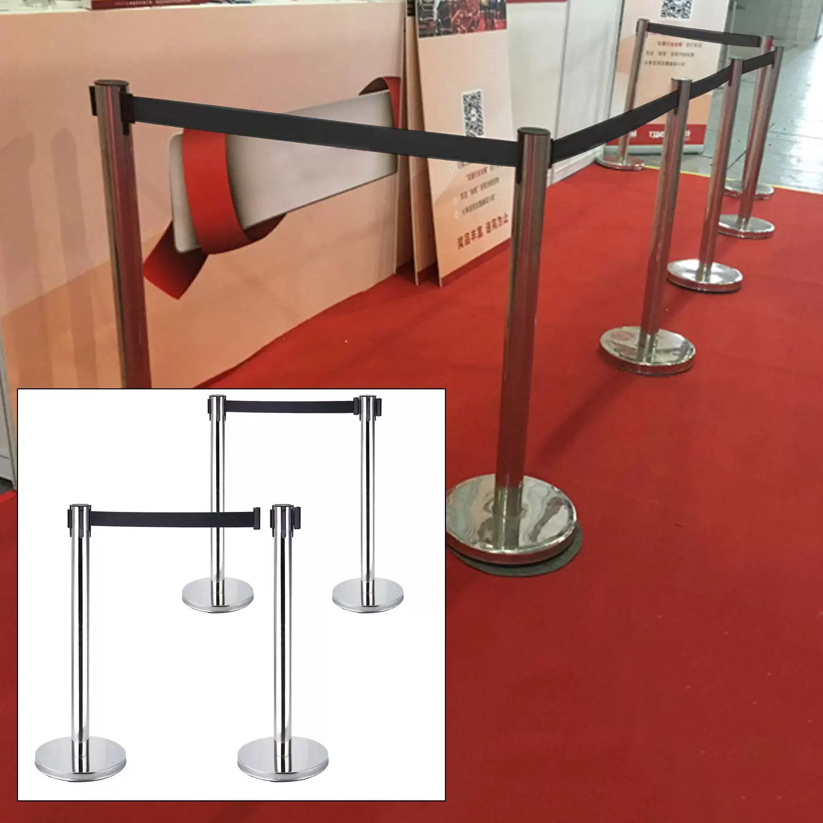 Lot de 4 supports de délimitation en acier inoxydable avec cordon de serrage 200 cm Lot de 4 supports de délimitation en acier inoxydable avec cordon de serrage 200 cm