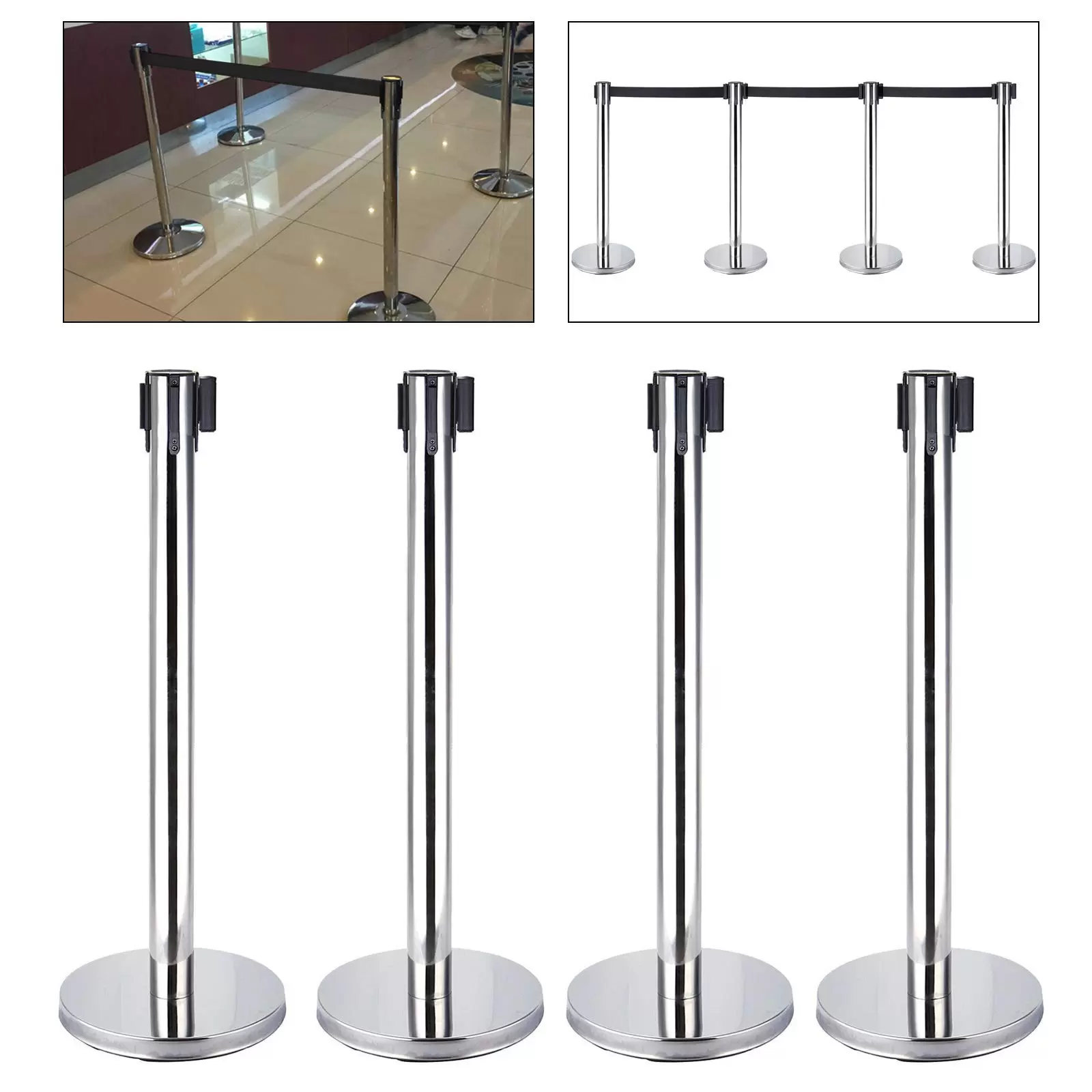Lot de 4 supports de délimitation en acier inoxydable avec cordon de serrage 200 cm Lot de 4 supports de délimitation en acier inoxydable avec cordon de serrage 200 cm