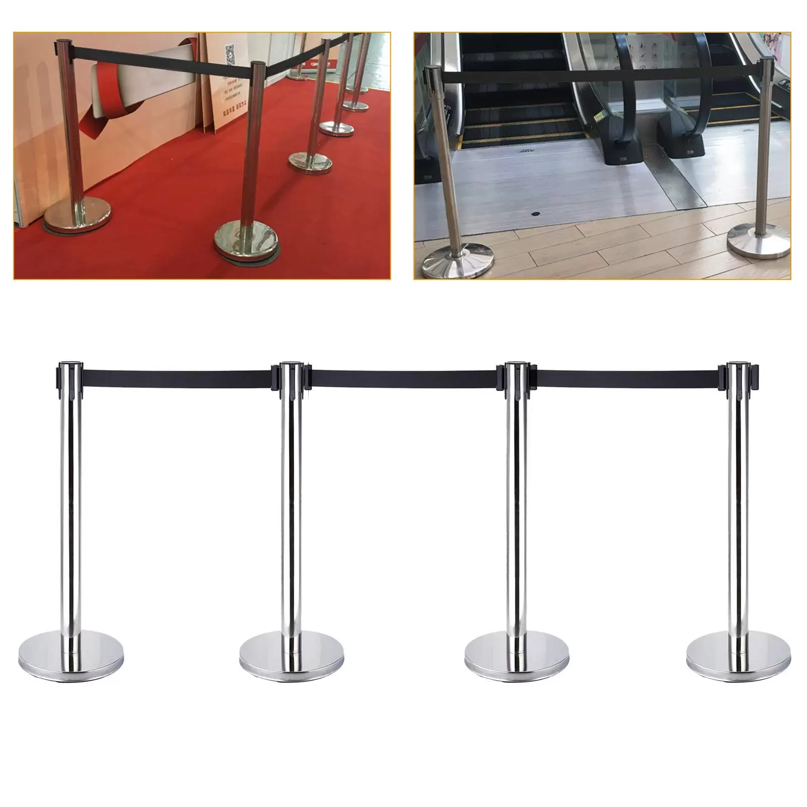 Lot de 4 supports de délimitation en acier inoxydable avec cordon de serrage 200 cm Lot de 4 supports de délimitation en acier inoxydable avec cordon de serrage 200 cm