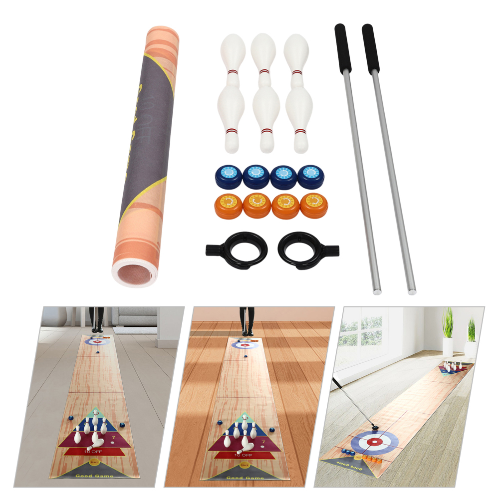 Vinnyooc Jeu De Palets 3 En 1 – Curling, Bowling Et Palets – Tapis 3.6m, 1-8 Joueurs – Idéal Famille