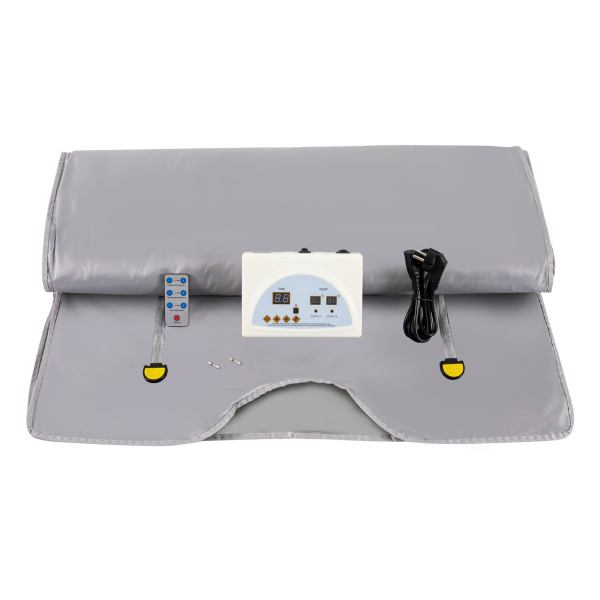 Couverture de sauna infrarouge Sac de sauna Couverture de mise en forme du corps Contrôleur 2 zones Traitement de désintoxication professionnel Machine de beauté anti-âge Argent